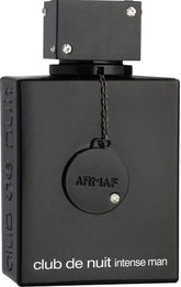 Armaf Club de Nuit Intense Man black rectangular perfume bottle with chain detail and crystal accents